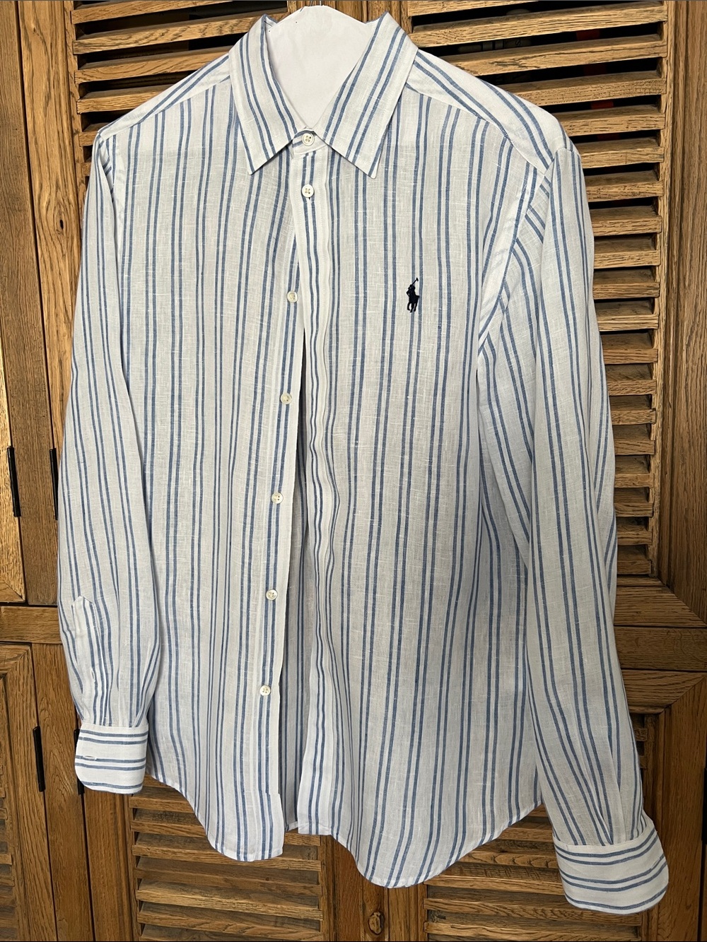 Polo Ralph Lauren Thin Striped Linen Shirt Classic Fit Small Blue White Pristine